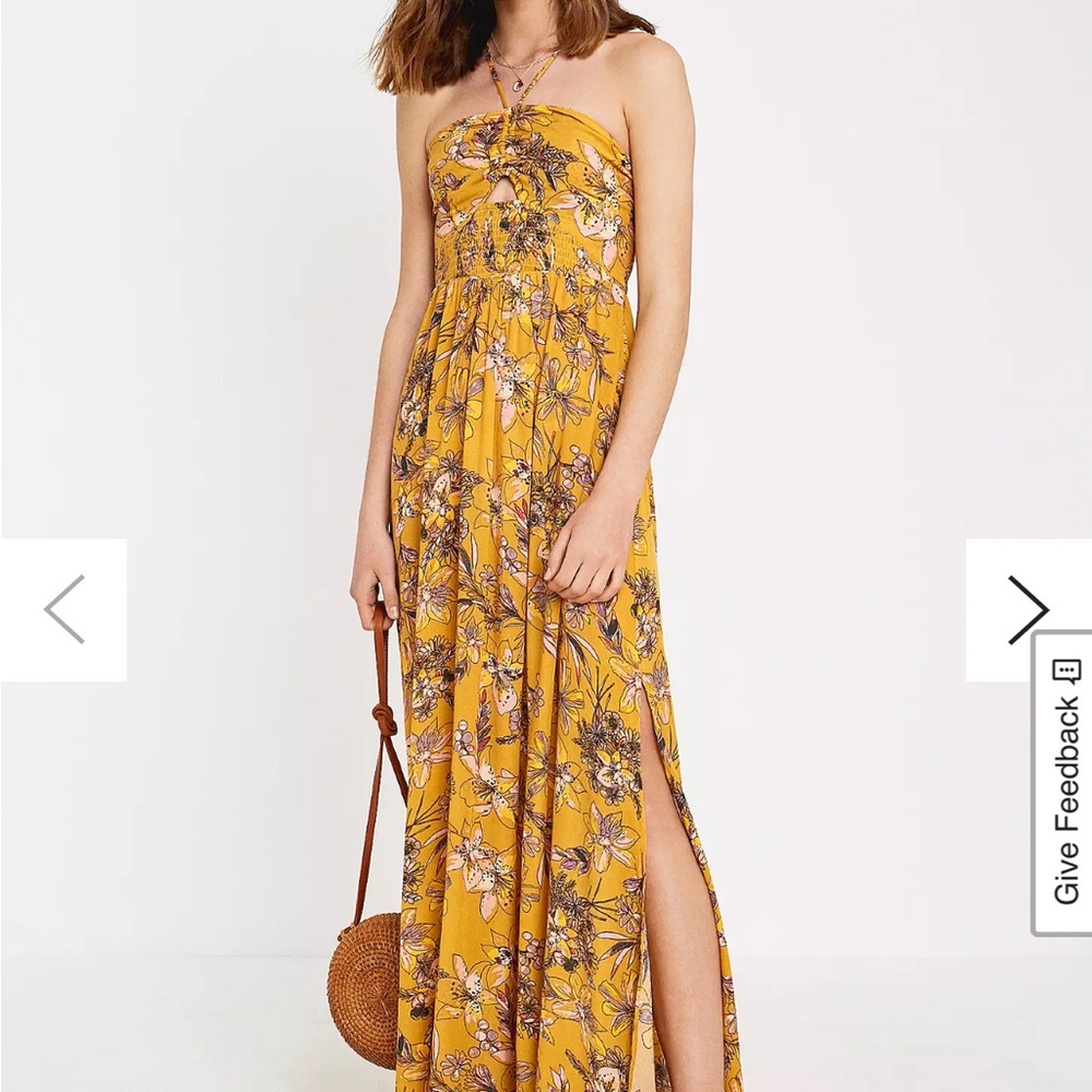 Free People Yellow Smocked Strapless Sundress
